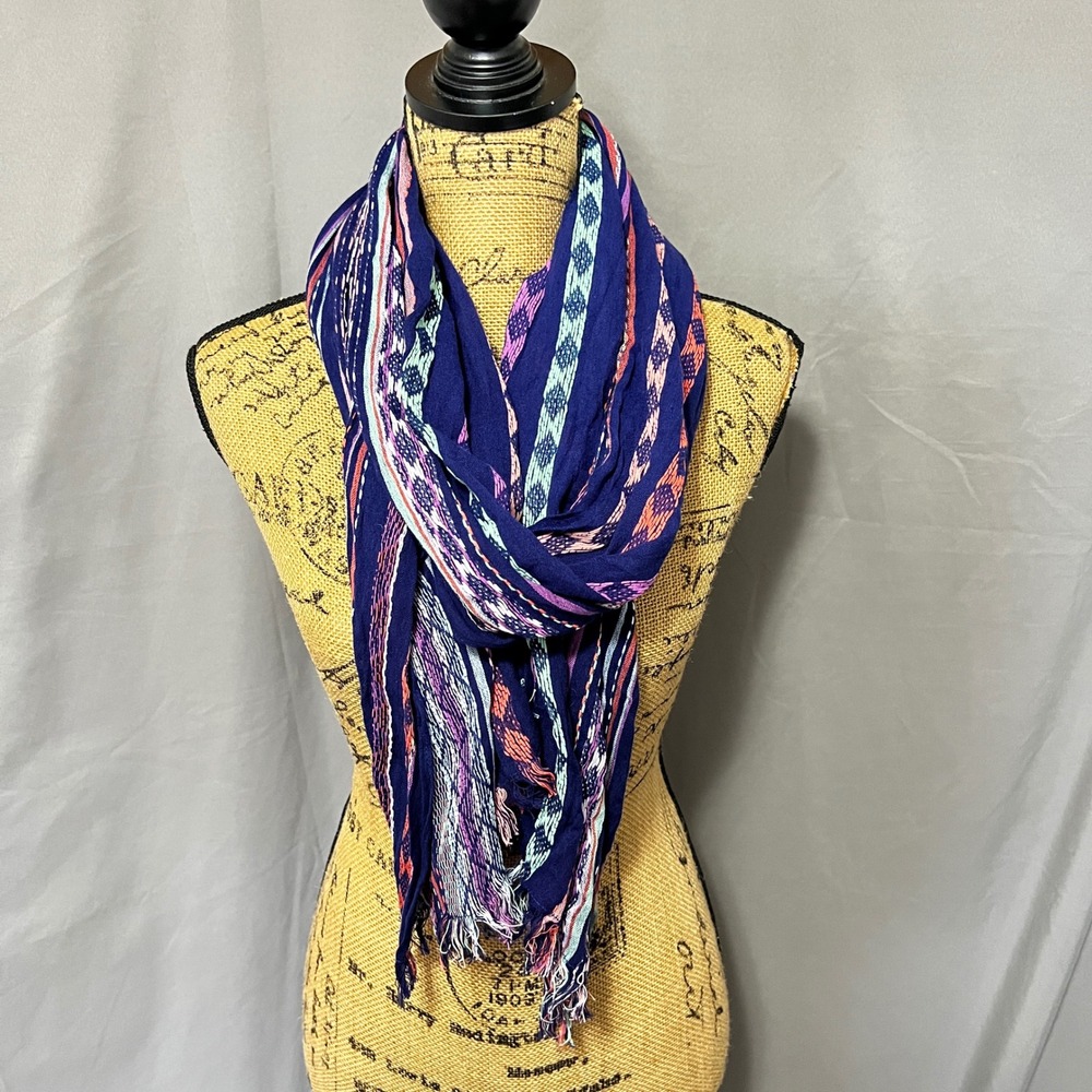 American‎ Eagle Striped Boho Cotton Scarf Wrap Striped Lightweight 26 x 77